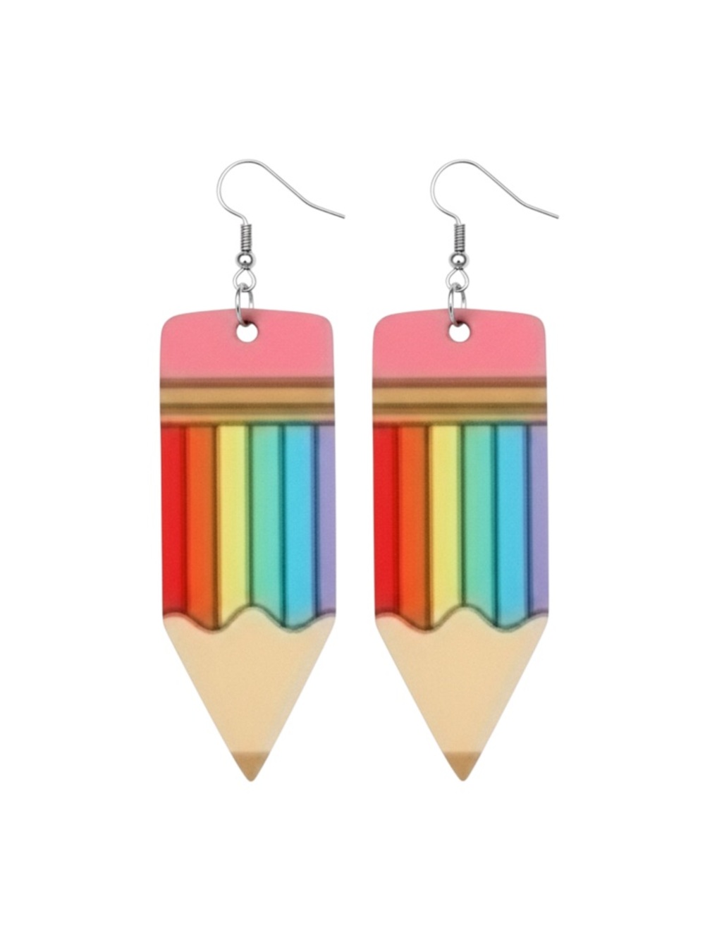 Pink Rainbow Pencil Drop Earrings